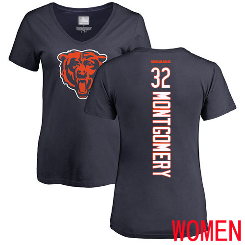 Chicago Bears Navy Blue Women David Montgomery Backer NFL Football #32 T Shirt
